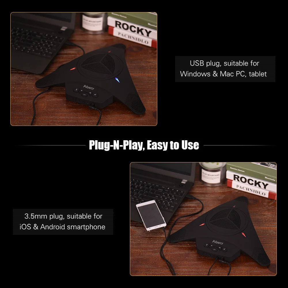 Микрофон Aibecy MST-X3 USB для видеоконференций 6 м 360 ° аудио Поддержка Skype MSN QQ