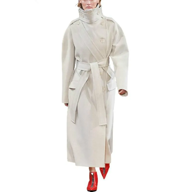 

Шерстяное пальто, темпераментный кокон, женские пальто и куртки, зимние женские пальто, Свободное пальто на шнуровке с воротником-стойкой, н...