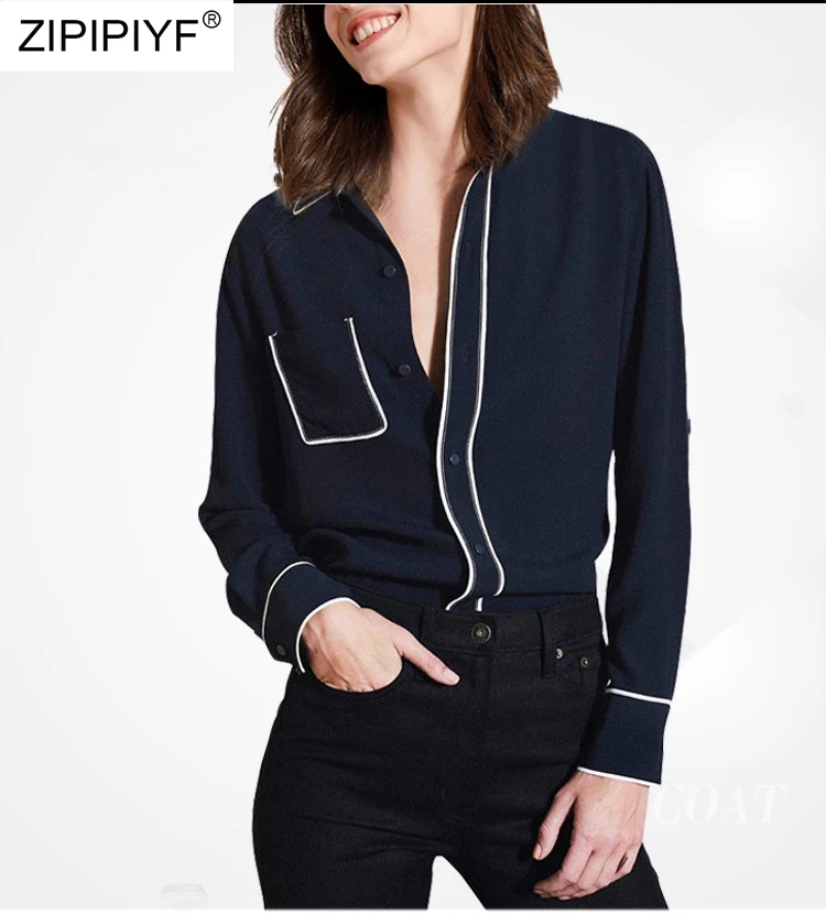 Women High Quality Elegant Blouse 2020 New Fashion Spring Shirts Full Sleeve Square Collar With Pocket Slim Blouse LanKa01