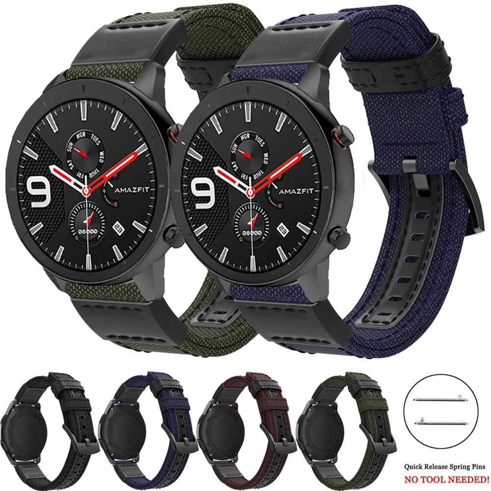 20 мм/22 мм нейлон кожаный ремешок для наручных часов Xiaom Huami Amazfit Bip Lite темп Stratos 2 2S GTR