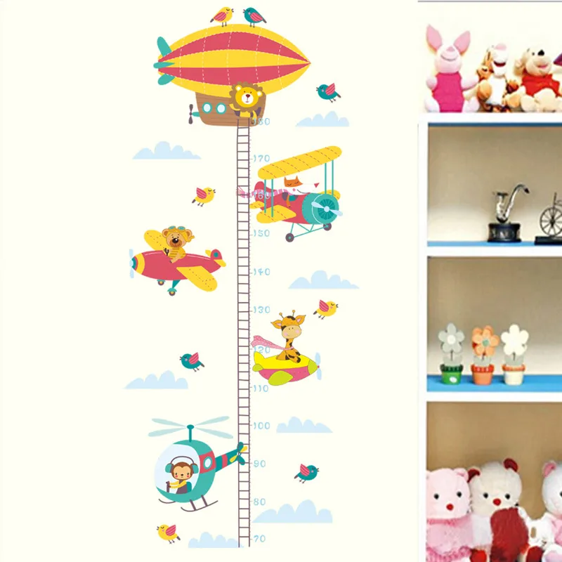 

Cute Animals In Aircraft Height Measure Wall Sticker For Kindergarten Kids Room Home Decor Growth Chart Safari Pvc Decal