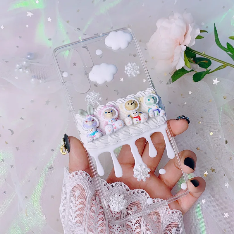 

DIY case for Huawei P40 P30 lite 3D phone cover mate30 pro handmade cute creamy case girl gift pink for nova5/6se honor20/9x/V30