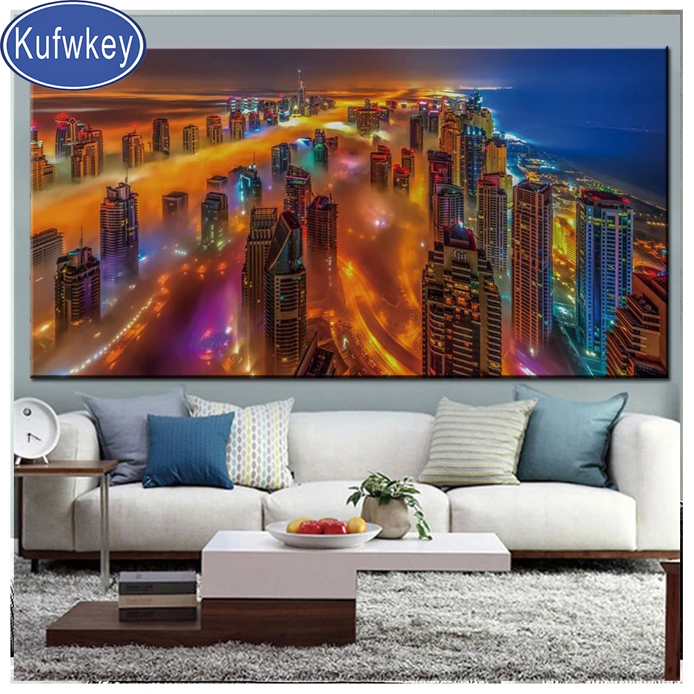 

dubai city nightscape buildings diamond embroidery 3d picture diamond painting cross stitch full square round drill 5d puzzles