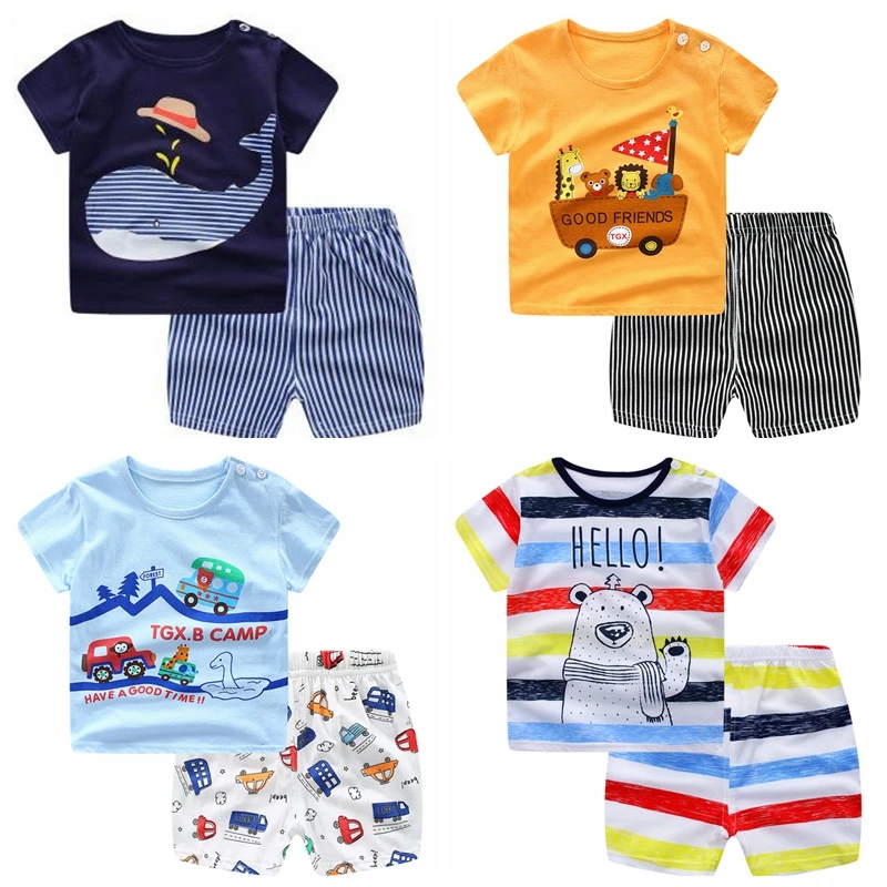 Комплект летней одежды для мальчиков и девочек 2 шт./компл. топ штаны с мультяшным