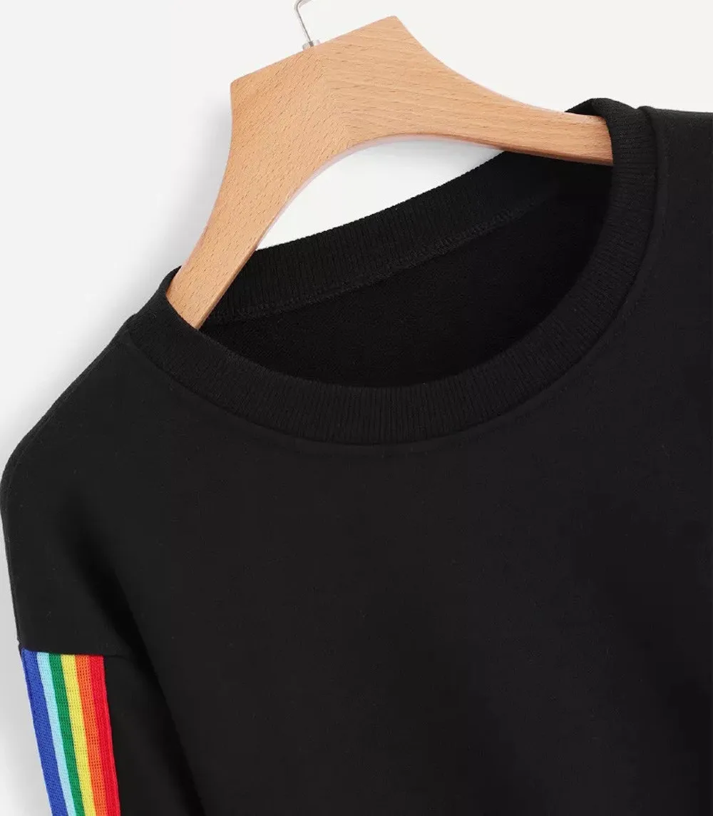 Осенняя женская обувь радужной расцветки с длинным рукавом Лоскутная Толстовка