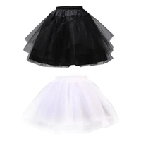 stunning girls double layers solid color short tulle petticoats elastic waistband a line mesh underskirt crinolines for wedding