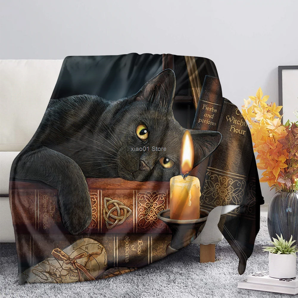 

Плюшевое одеяло с принтом черной кошки, модное одеяло с украшением, покрывало, повседневное флисовое покрывало для взрослых и детей