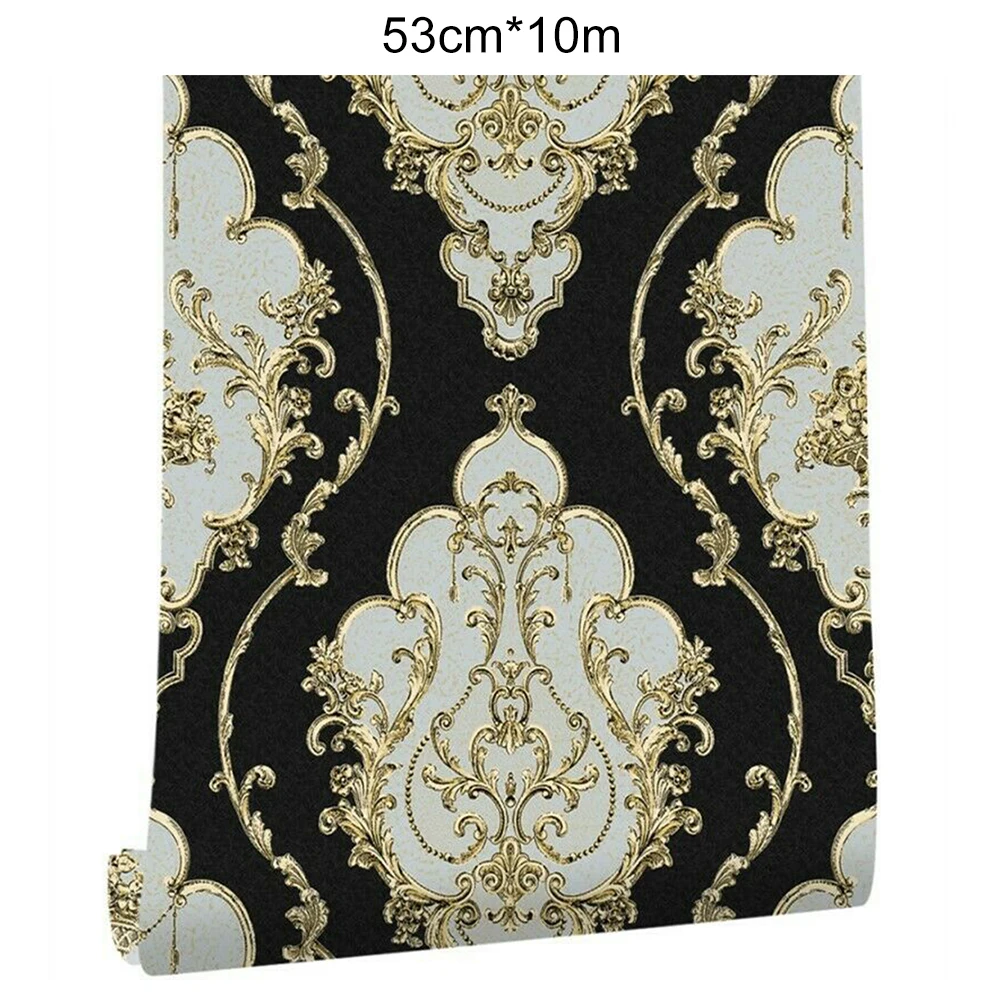 Черные золотые настенные Стикеры Дамаск водонепроницаемые фрески наклейки 1