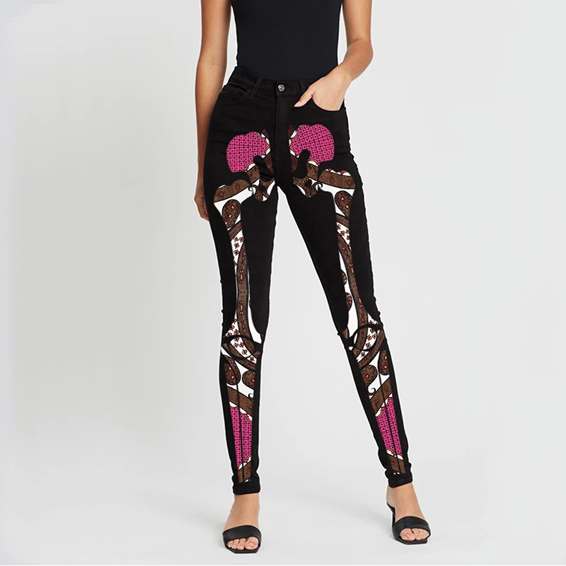 Женские узкие джинсы карандаш черные повседневные эластичные с высокой талией и