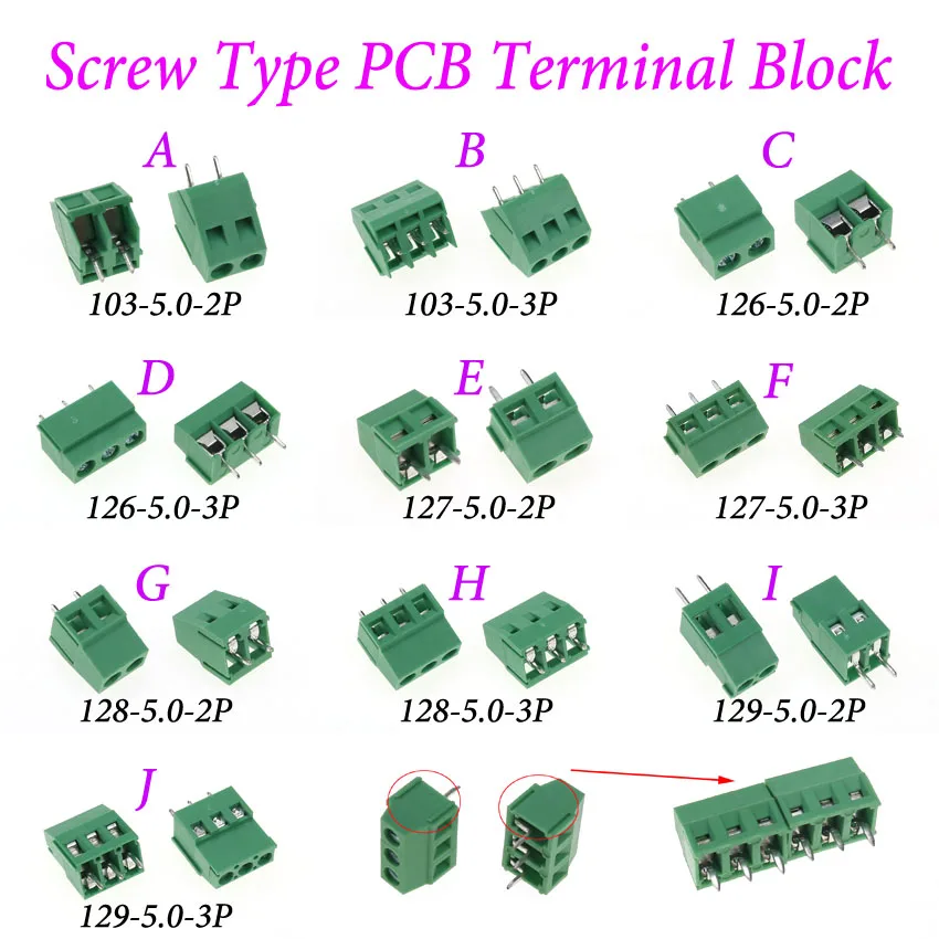 Cltgxdd 10 шт./лот KF103/126/127/128/129 винт 2Pin 3Pin 5 0 мм прямой контакт PCB винтовой клеммный блок