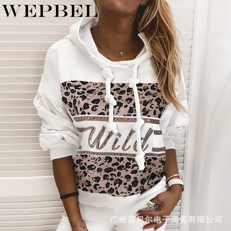 

WEPBEL Women Spring Autumn Loose Stripe Print Hoodies Hooded Sweatshirt 2021 Ladies Elegant Long Sleeve Pullover Jumper Tops