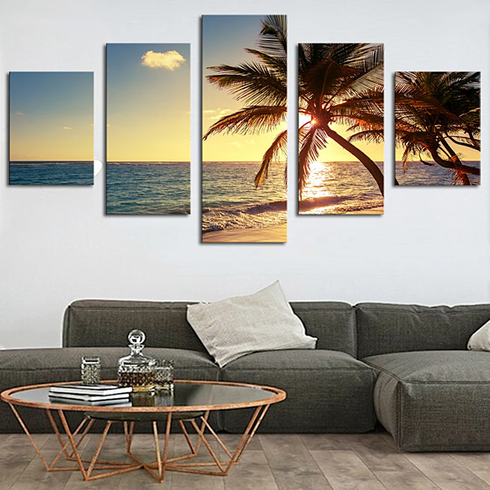Современная картина маслом без рамки 5 панелей Настенный декор для гостиной