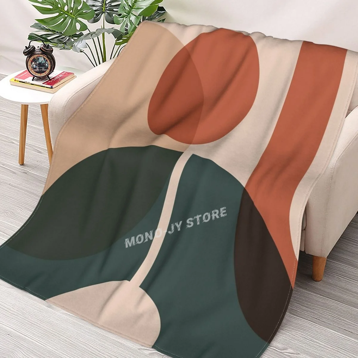 

4-506-1, Terracotta Green, Bauhaus Design, Throw Blanket Sherpa Blanket Bedding soft Blankets