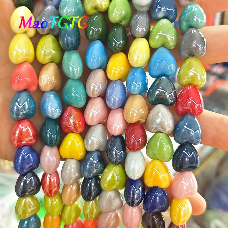 

20pcs Multicolor Heart Ceramic Beads For Jewelry Making Necklace Bracelet 12x13mm Pretty Love Heart Porcelain Beads Wholesale