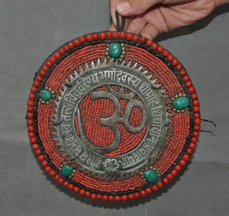 

wedding decoration 7"rare Tibet Red Coral turquoise bronze Handmade exquisite Thangka Wall hanging