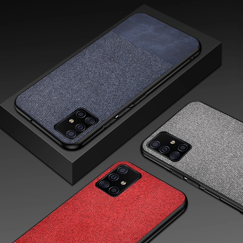 

iKrsses Case For Samsung Galaxy A51 PU Simple Cloth Hard Backshell Soft Border Case For Samsung Galaxy A71 Anti-fall Cover