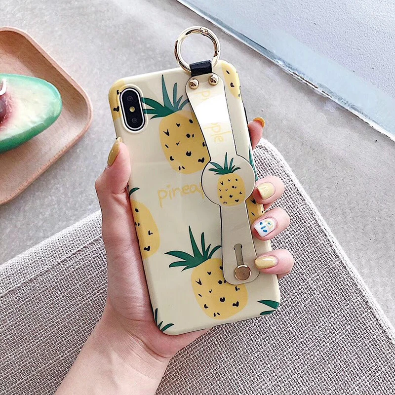 Cute Avocado Wristband Pineapple Phone Case For iphone X XR 11 MAX Soft Cover 6S 6 7 8 Plus Bling Stand Holder Coque |