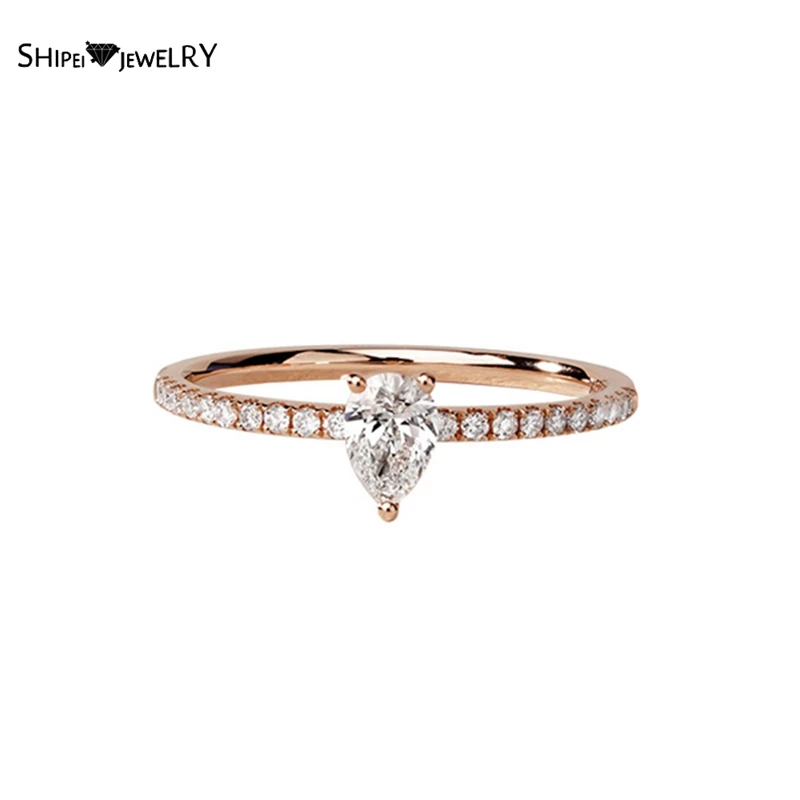 Shipei 100% 925 Серебристое кольцо из розового золота с искусственным камнем моиссанит в форме груши для помолвки для женщин, оптовая торговля ювелирными изделиями.