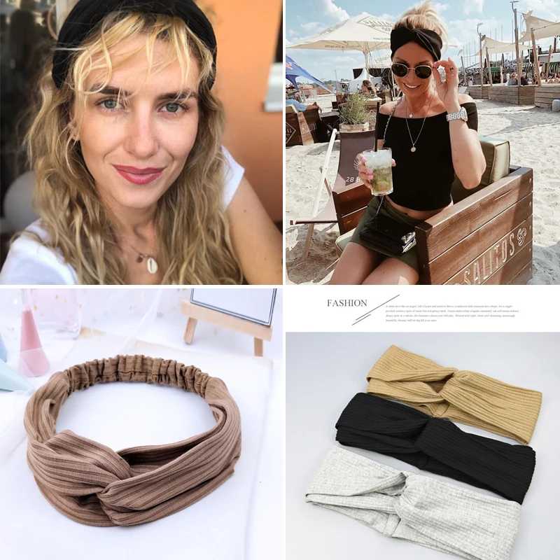 Повязка на голову женская с принтом мягкая однотонная летняя повязка аксессуар