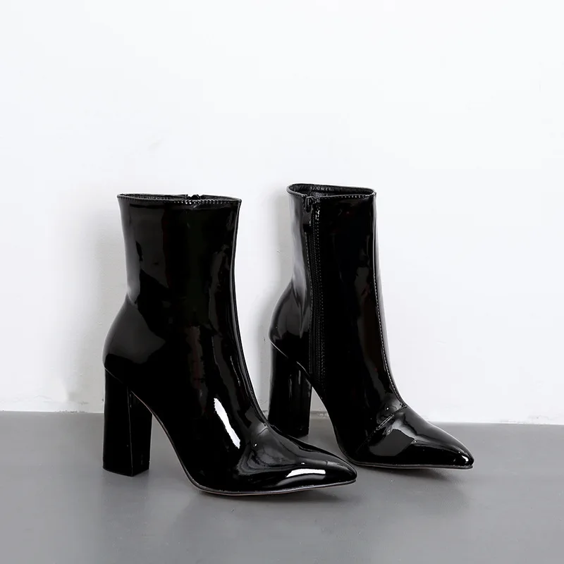 

Fashion Gold Silver Patent Leather Women Ankle Boots Pointed Toe High Heel Boots Sexy Stiletto Women Pumps Chelsea Boots 2020