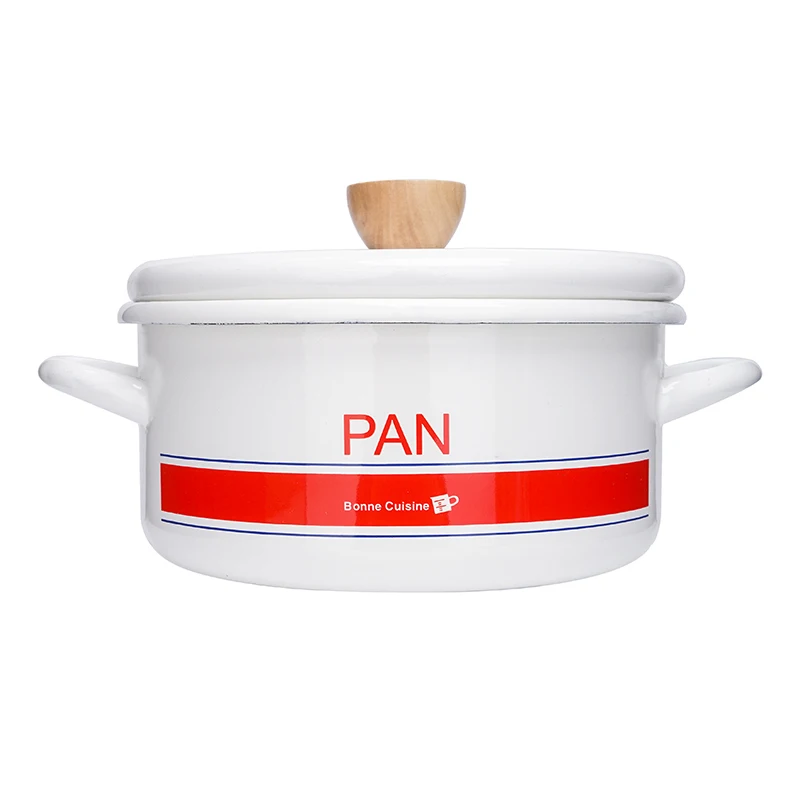 

Enamel Japan enamel pot ears curling thickened household 20cm induction cooker gas universal thickened soup pot