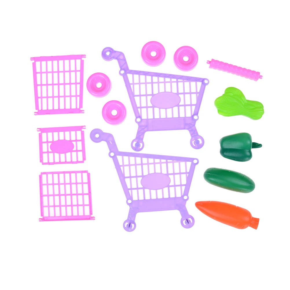

1Set Children Supermarket Shopping Cart With Full Grocery Food For Kids Pretend Play Toy Kitchen Toys