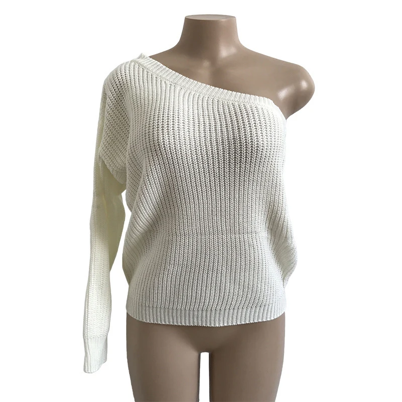 Осень-зима 2021 базовый женский свитер вязаный на одно плечо Женский пуловер
