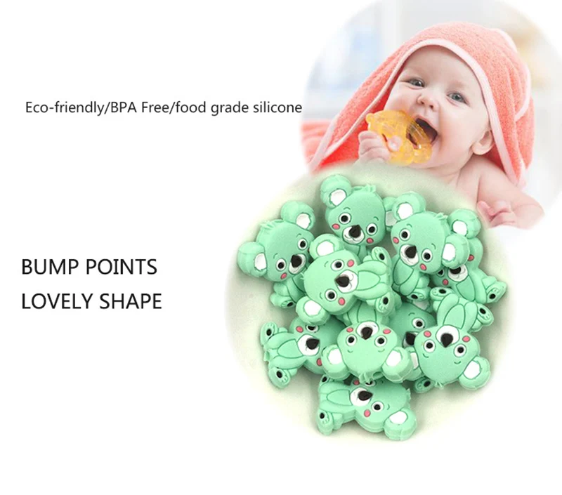 

20pcs/lot koala bear beads food grade silicone safe health lovely shape animal Molar tooth beads for baby SZ0001