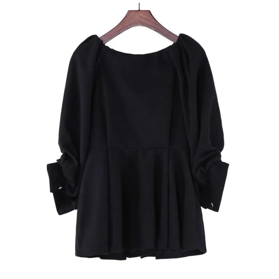 

Модный зимний черный кашемировый топ с рукавом «Бишоп» на молнии сзади, Женский Топ, женская одежда, женские толстовки, свитшоты