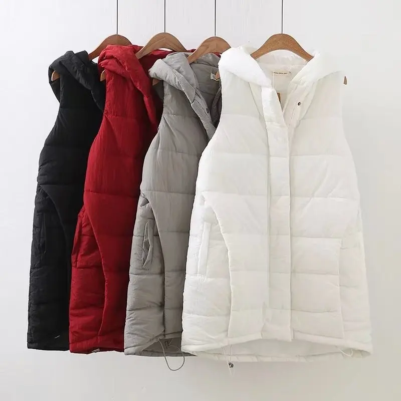 

women vest Winter jacket Hooded Thicken Warm Long Casual Cotton Padded Waistcoat female Sleeveless waistcoat