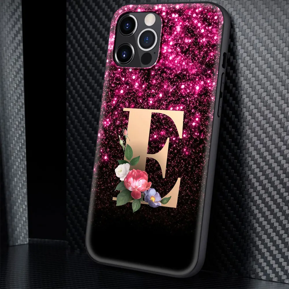

Retro flower letters Phone Case For Apple iPhone 7 11 Pro 12 XR X XS Max 6 6S 8 Plus 5 5S SE Black Soft Shell Mobile Cover