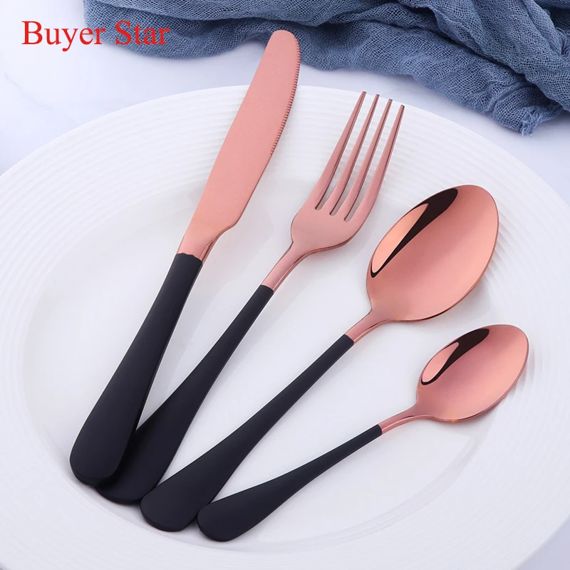 

24PCS Rose Gold Dinnerware Set 18/10 Stainless Steel Cutlery Set Top Quality Metal Dinner Set Tableware dinner knife fork