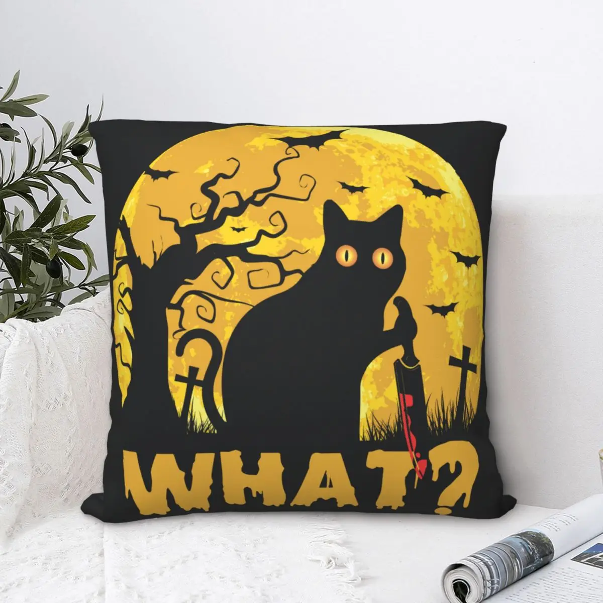 Чехол-накидка на подушку с изображением кошки Хэллоуин летучая мышь Дорожный