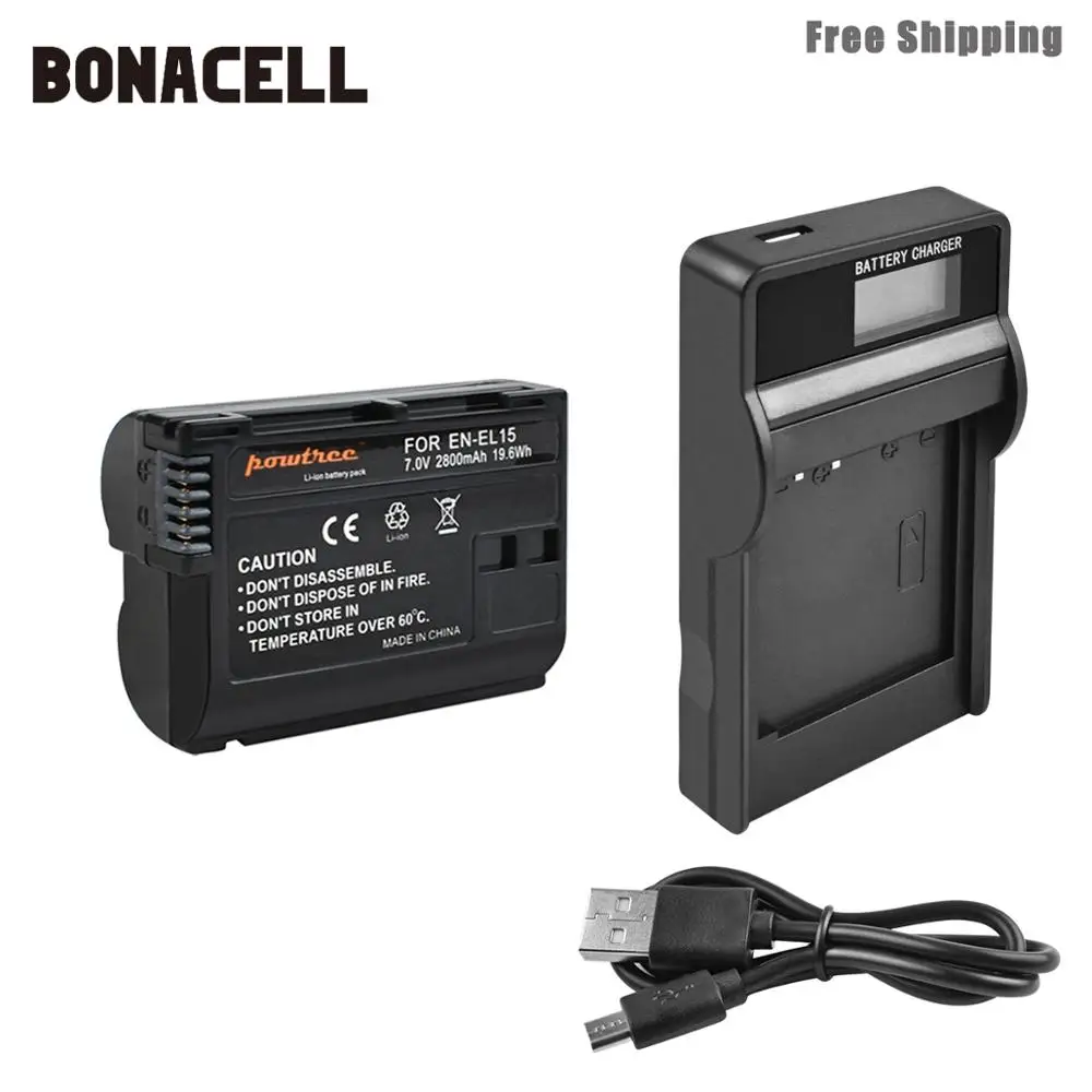 1XBattery LCDCharger Bonacell 2800 мА/ч, EN-EL15 ENEL15 RU EL15 Камера Батарея+ ЖК-дисплей Зарядное устройство для цифровых зеркальных фотокамер Nikon D600 D610 D800 D800E D810 D7000 D7100 L50 - Цвет: 1XBattery LCDCharger
