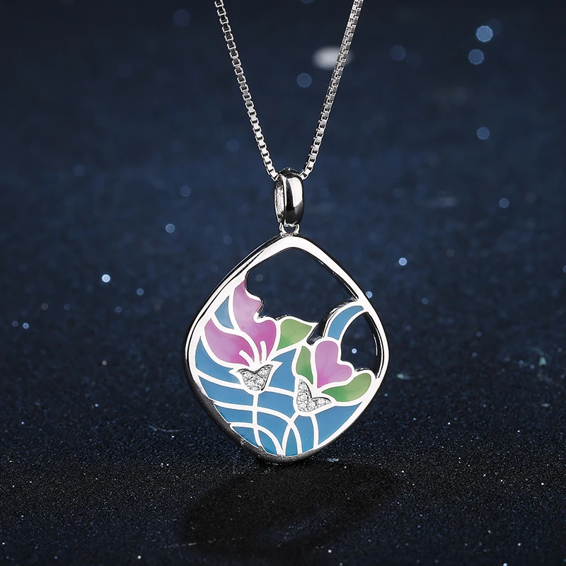 Pendants 2020 High quality Fashion Colorful Enamel Flower 925 Sterling Silver Charm For Women Necklace Party Jewelry Gift | Украшения и