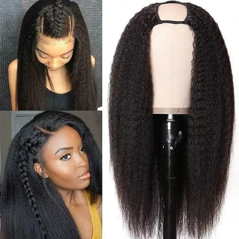 

250Density Kinky Straight U Part Wigs Peruvian Virgin Human Hair U Shape Glueless Yaki With Straps Combs Natural Hair For Women