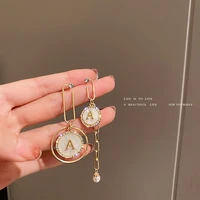 korean personality 925 silver needle diamond inlaid shell letter a circle asymmetric minority design earrings for women