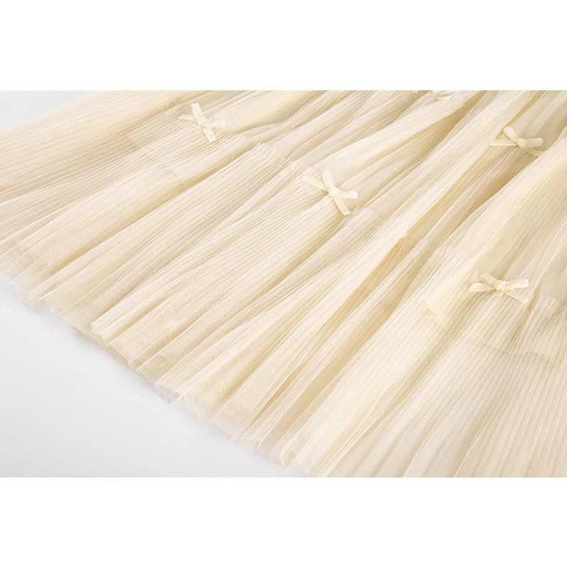 

2021 Mesh Skirt For Ladies Korean Bow Design Sweet Women's Skirts Tull Fairy Clothes Oversized Loose Elegant Streetwear Buttoms