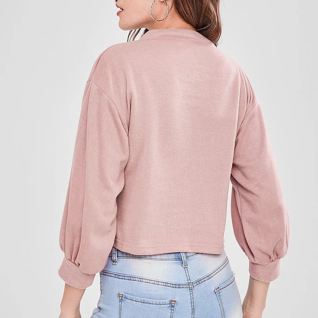 Осенняя женская кофта с длинным рукавом и карманом пуловер завязками круглым