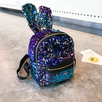 fashion personality sequined bunny ears backpack female bag new korean style trendy colorful trendy travel backpack book bag