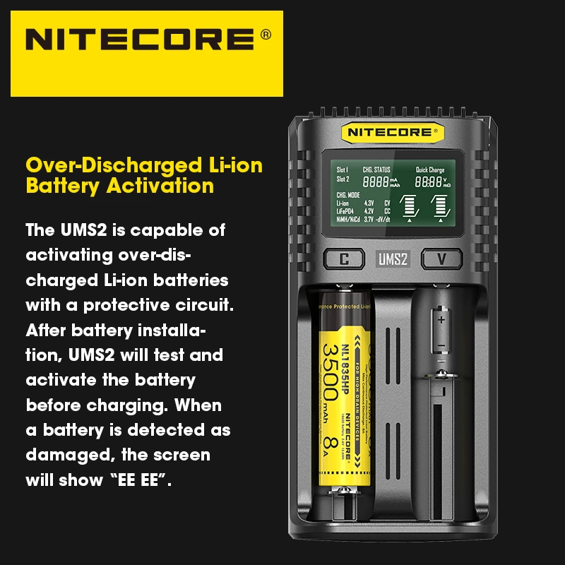 Умное зарядное устройство NITECORE UMS4 UMS2 с ЖК-дисплеем 4A QC быстрая зарядка для
