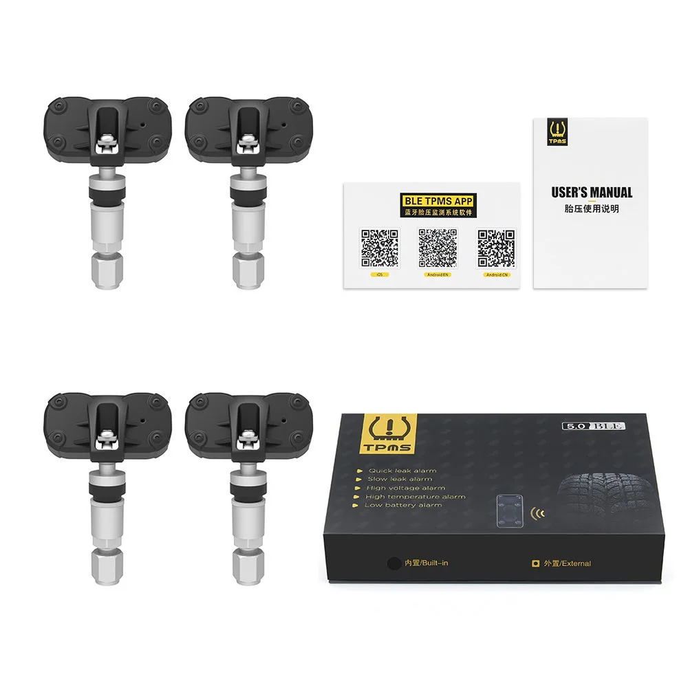 

TPMS Bluetooth BLE 5.0 Car Tire Pressure Monitor Built-in Sensor Mobile APP Display Anti-theft Waterproof TPMS For Android IOS