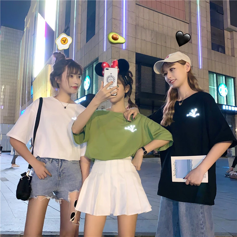 Летние весенние вечерние блестящие женские футболки одноцветные отражающий