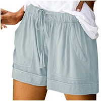 womens clothing shorts comfy drawstring splice casual elastic waist pocketed loose short feminino