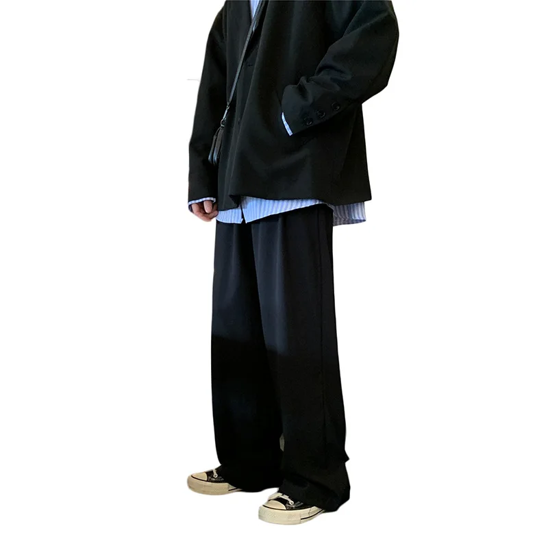 

Trousers men's spring 2021 new Hong Kong wind loose casual trousers plus size vertical straight suit wide leg pants