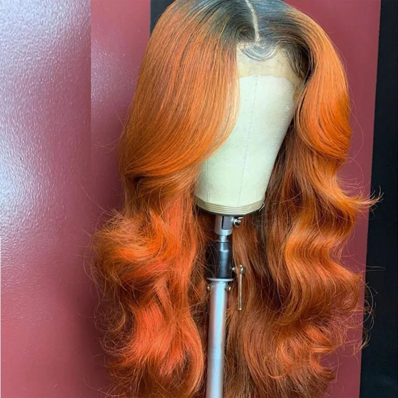 

Long Body Wave Synthetic 13*4 Lace Front Middle Part Wigs Ombre Orange Hair Wigs For Women Cosplay long Wigs Heat Resistant Fibe