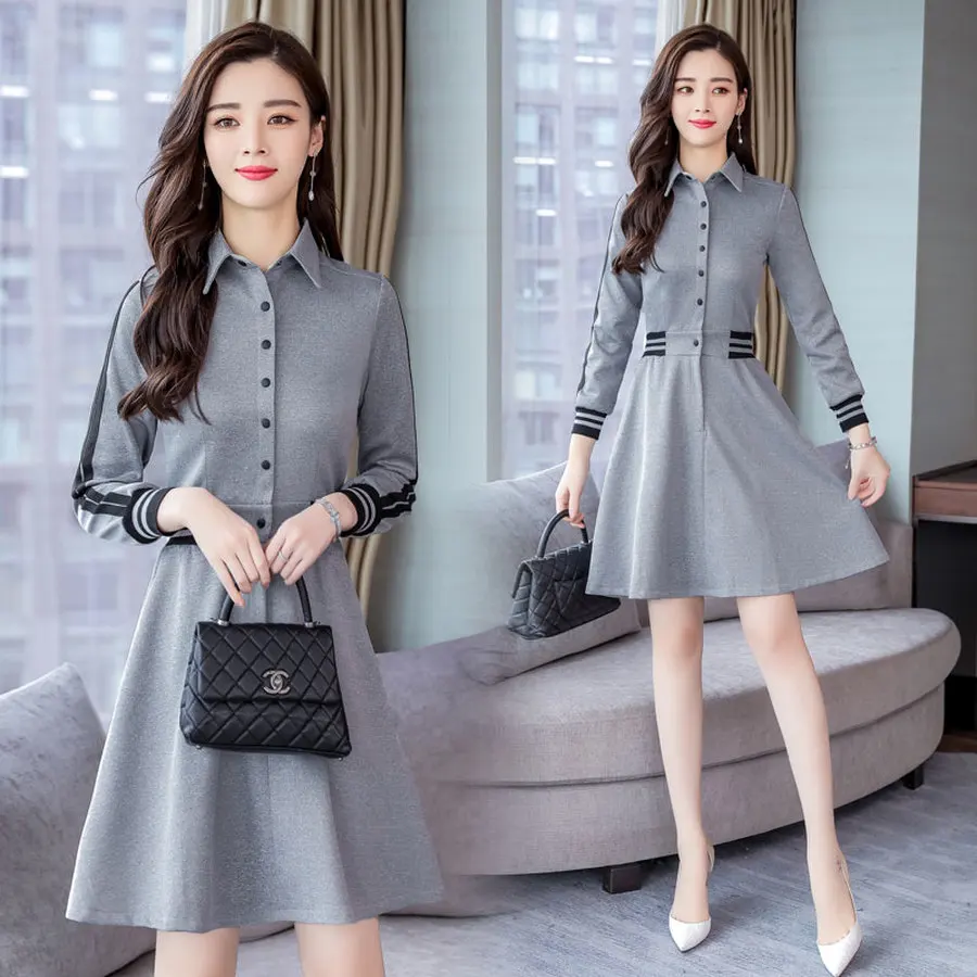 Женское платье мини в винтажном стиле однотонное с длинным рукавом модель 2XL на