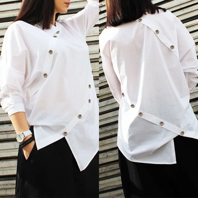 

2021 ZANZEA Women's Blouse Stylish Asymmetrical Shirts Casual Autumn Button Blusas Female Solid Long Sleeve Tunic Tops
