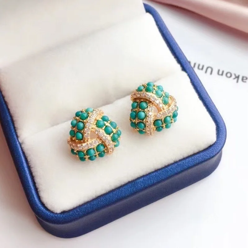 Женские серьги гвоздики из серебра 100% пробы с натуральным бирюзовым