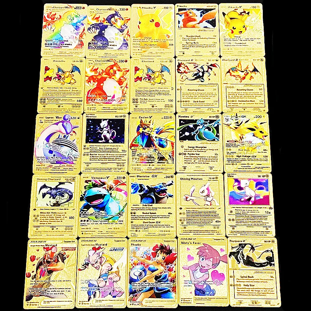 

Pokemon metal Battle Card Pikachu fire breathing dragon elf toy card Animation character gold color cardChildren's toys and gift